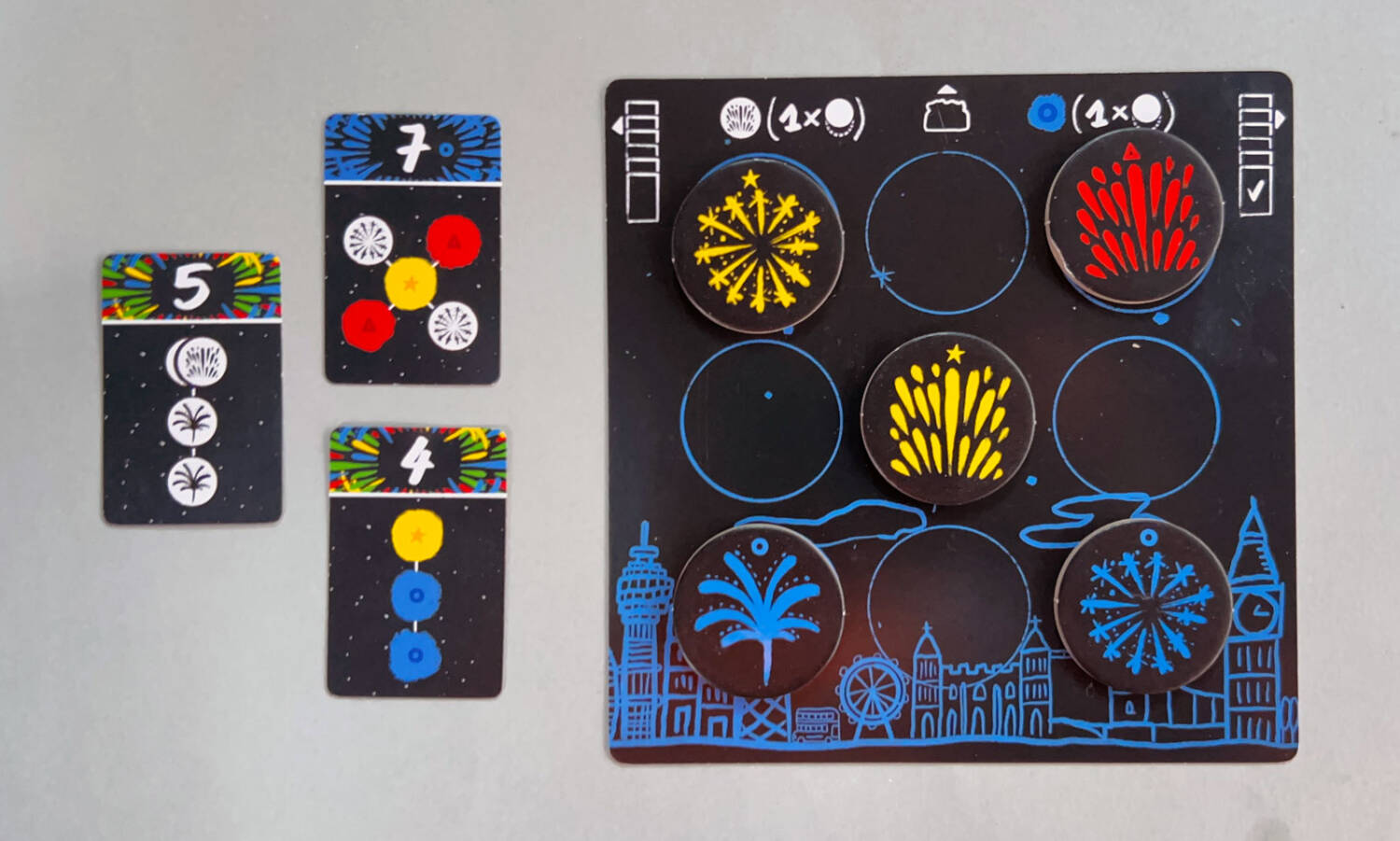 The Blue (London) board, with the Blue 7 point card and two others